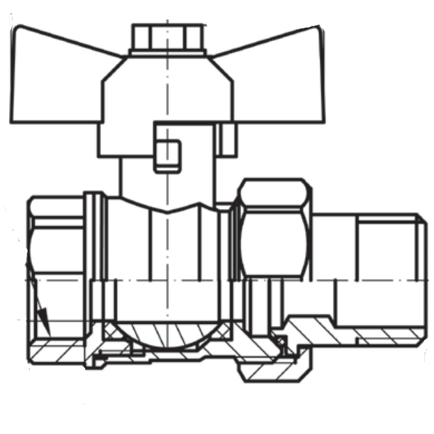 ГАЛЛОП Кран шаровой DN-20 СТАНДАРТ 232 бабочка со сгоном никель PN40 (30)