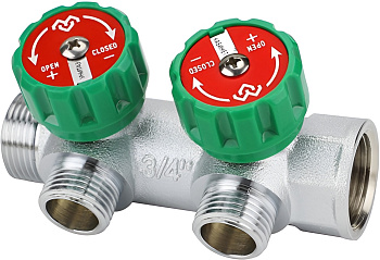 VARMEGA Коллектор с регулировочными клапанами, хромированный 3/4" х 3/4"ЕК - 2 вых (VMMM01-C05152)