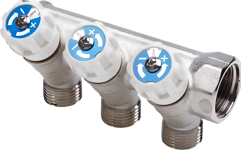 AQUALINK Коллектор c регулирующими клапанами (наружная резьба) 3/4x1/2  3 выхода, DN15, PN40