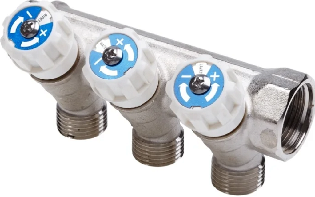 AQUALINK Коллектор c регулирующими клапанами (наружная резьба) 3/4x1/2  2 выхода, DN15, PN40