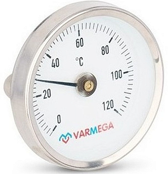 VARMEGA Термометр биметаллический накладной, 120°С, с пружиной 63 мм